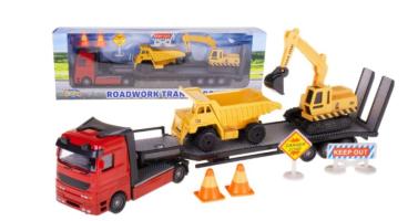 Truck Lorry Transporter with Excavator and Dump Truck Model Metal Diecast Toy