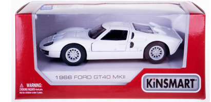 1966 Ford GT40 MKII USA Car Model Diecast White Toy Open Doors 1:32 Kinsmart