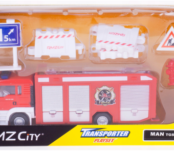 Lorry/Truck MAN TGS Fire Brigade + Road Signs Model Diecast Toy RMZ City 1:64