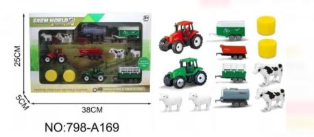 Big Set Play Farm with 2 Tractors 2 Trailers Animals Toy Child