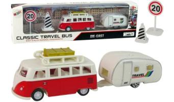 Little Classic Travel Bus with Camping Red Diecast Pull Back