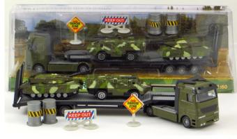 Military Truck Lorry Transporter Car with 2 Tanks Model Diecast Toy 1:60