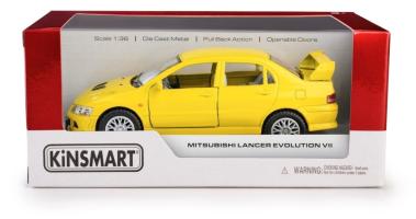 Mitsubishi Lancer Evolution VII Car Model Diecast Yellow Open Door 1:36 Kinsmart