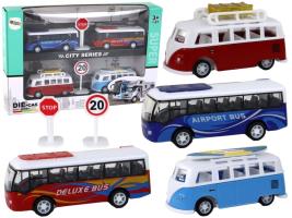 Set 4 Cars Tourist Camper + Bus City Series Model Diecast 1:87 Scale Pull Back