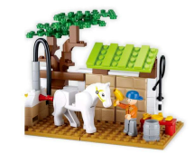 Bricks Sluban Town Farm Horse Cat 2 Figures Stable Barn Toy Gift