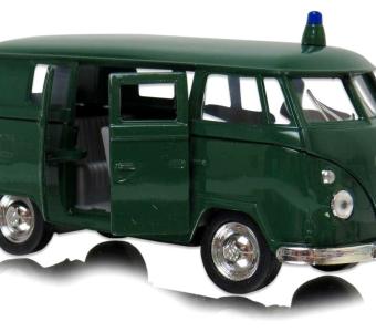 Volkswagen T1 Bus Police 1963 German Vintage Car Model Diecast Toy Green 1:34