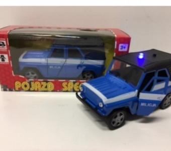 UAZ Polish Vintage Police Car Model Metal Open Door Sound&Light Toy Blue 1:32