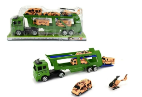 Auto Transporter Lorry Truck with 4 Cars 1 Helicopte Model Military Toy New in Box