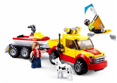 Bricks Sluban Surf Beach Patrol Boat Dog Car Scooter Toy Gift Children