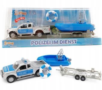 Mitsubishi Police Trailor with Boat Diecast Car Toy Pull Back Open Door 1:32